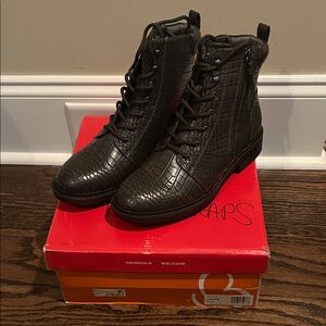 BareTraps Dark Gray Croc Pattern Boots